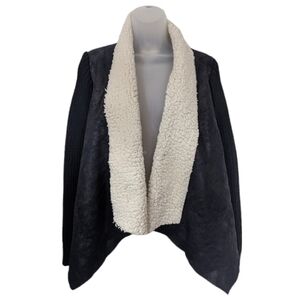 Skies are Blue Faux Suede and Sherpa Drape Front Jacket Sz S